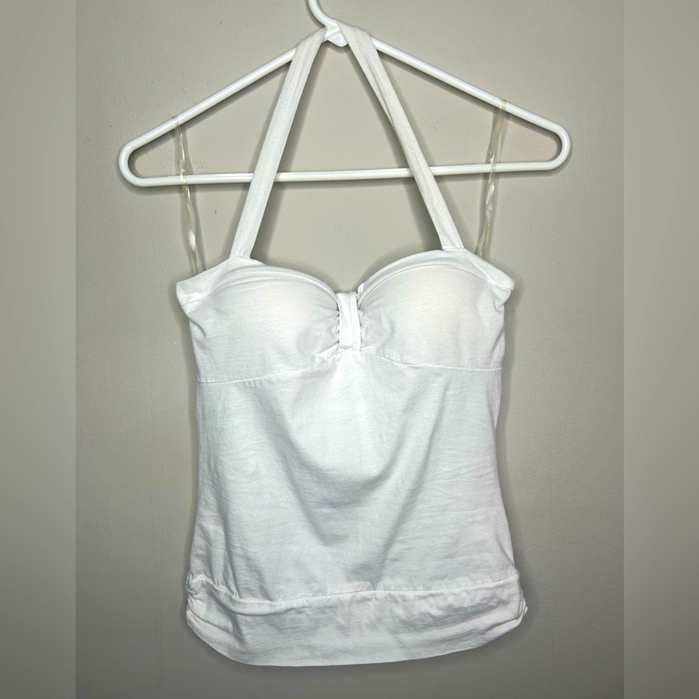 Vintage Y2K Halter Top Built In Bra L.E.I. White Sweetheart Blouse Size Small